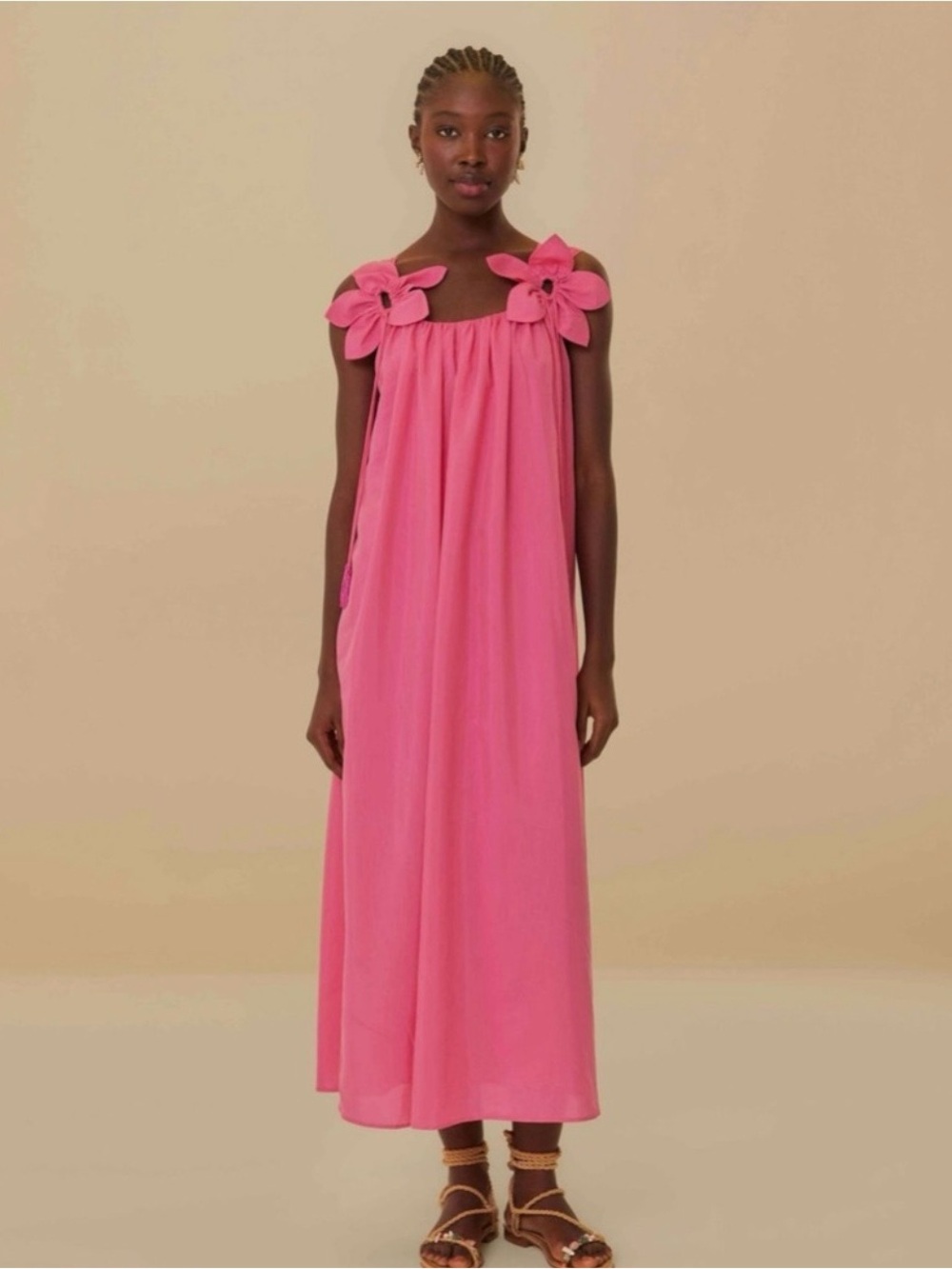 FARM Rio Pink Floral-Shoulder Midi Dress